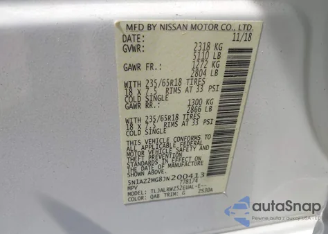 2018 Nissan Murano Sl z USA, uszkodzony, nr VIN 5N1AZ2MG8JN200413